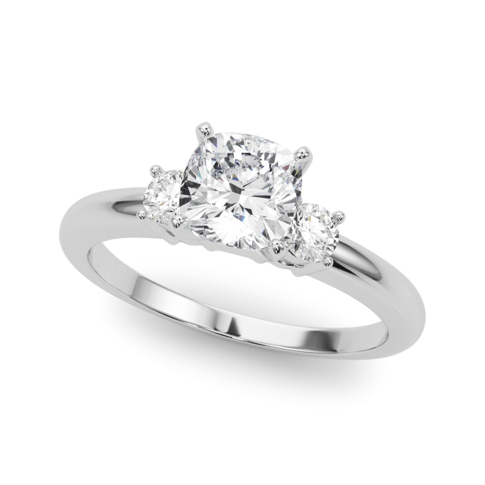 Silver Three-Stone Cushion Cut Diamond Solitaire with Prong Setting and Classic Band 2