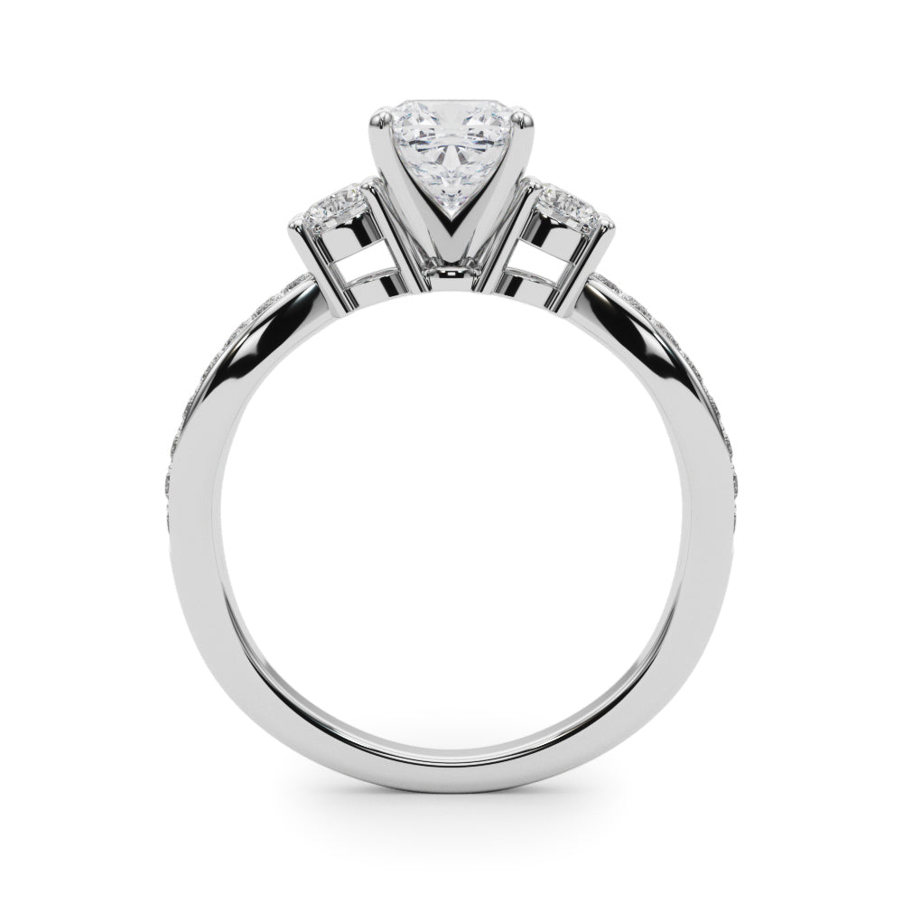 Silver Three-Stone Cushion Cut Diamond Twist Band with Prong Setting 1