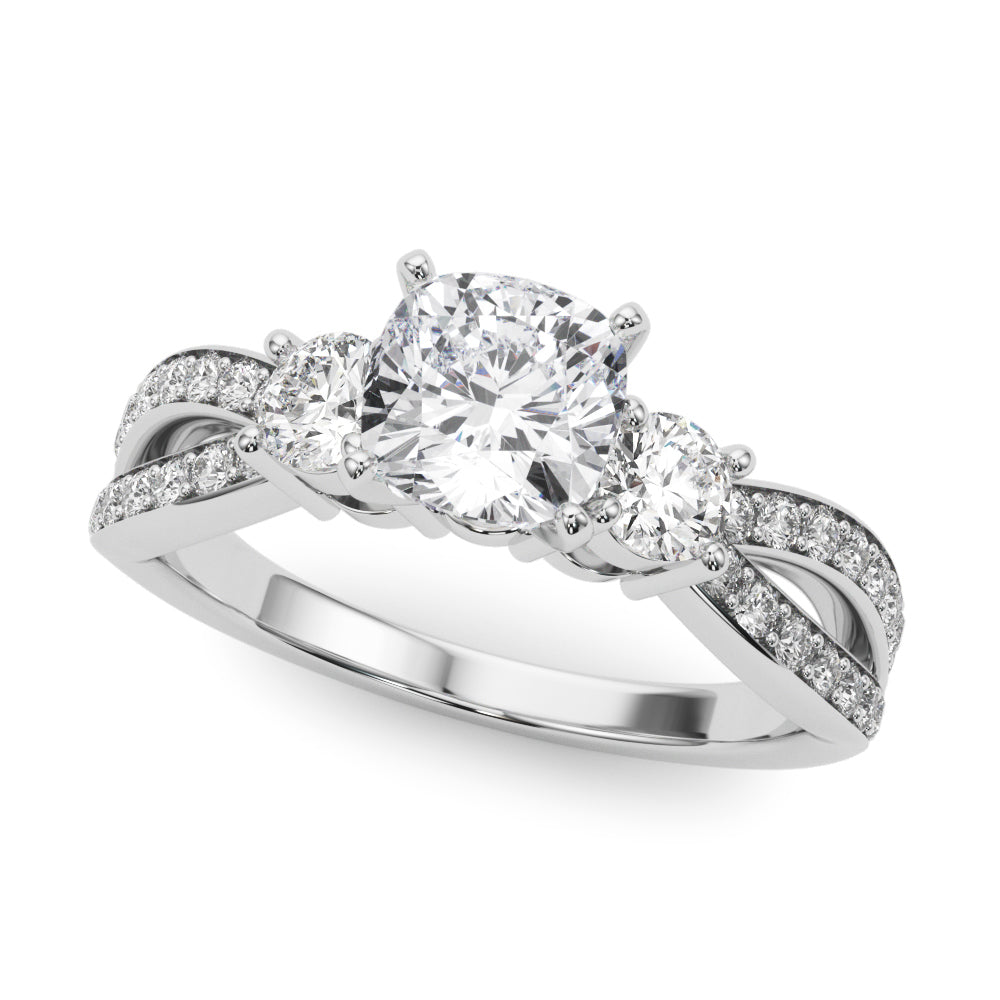 Silver Three-Stone Cushion Cut Diamond Twist Band with Prong Setting 2