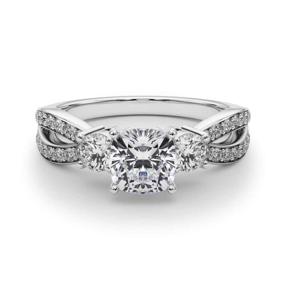 Silver Three-Stone Cushion Cut Diamond Twist Band with Prong Setting