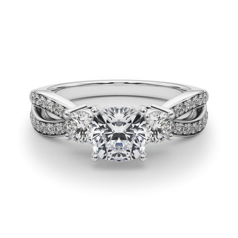 Silver Three-Stone Cushion Cut Diamond Twist Band with Prong Setting