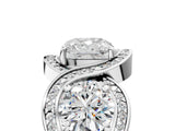 Silver Three-Stone Cushion Cut Diamond Wave Pave Band with Prong Setting_18