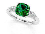 Silver Three-Stone Cushion Cut Emerald Ring with Pear  Side Stones in Four-Prong Setting_55