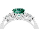 Silver Three-Stone Cushion Cut Green Sapphire Ring with Pear  Side Stones in Four-Prong Setting_64