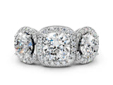 Silver Three-Stone Cushion Cut Halo Diamond Milgrain Band with Four-Prong Setting_7