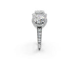 Silver Three-Stone Cushion Cut Halo Diamond Milgrain Band with Four-Prong Setting_9