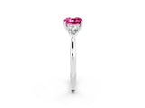 Silver Three-Stone Cushion Cut Pink Sapphire Ring with Pear  Side Stones in Four-Prong Setting_56