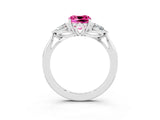 Silver Three-Stone Cushion Cut Pink Sapphire Ring with Pear  Side Stones in Four-Prong Setting_57