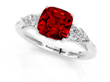 Silver Three-Stone Cushion Cut Ruby Ring with Pear  Side Stones in Four-Prong Setting_55