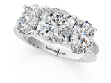 Silver Three-Stone Cushion Diamond Milgrain Pave Band with Prong Setting 1