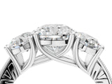Silver Three-Stone Cushion Diamond Milgrain Pave Band with Prong Setting 4