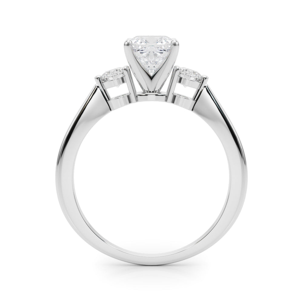 Silver Three-Stone Cushion Solitaire Ring with Tapered Band and Four-Prong Setting 1