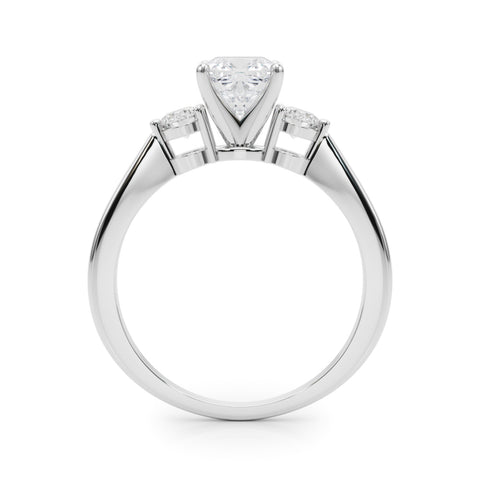 Silver Three-Stone Cushion Solitaire Ring with Tapered Band and Four-Prong Setting 1