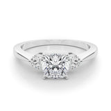 Silver Three-Stone Cushion Solitaire Ring with Tapered Band and Four-Prong Setting