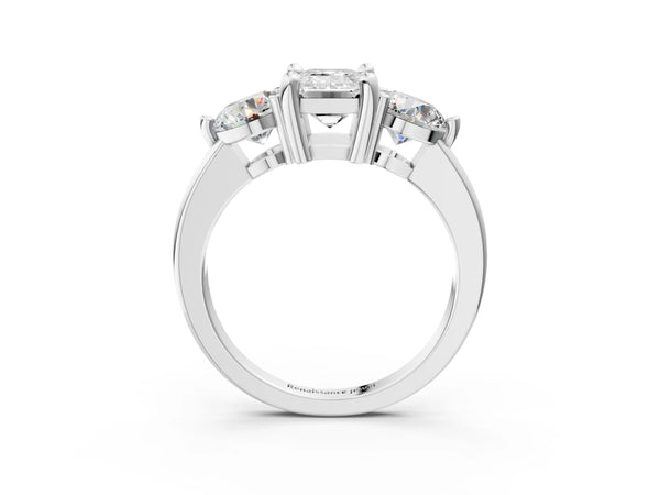 Sterling Silver Emerald Cut Three Stone Engagement Ring Setting with Open Prong Baskets