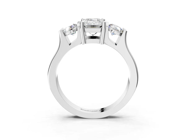 Silver Three-Stone Emerald Cut Classic Band Prong Setting Ring