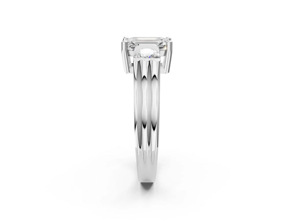 Silver Three-Stone Emerald Cut Classic Band Prong Setting Ring
