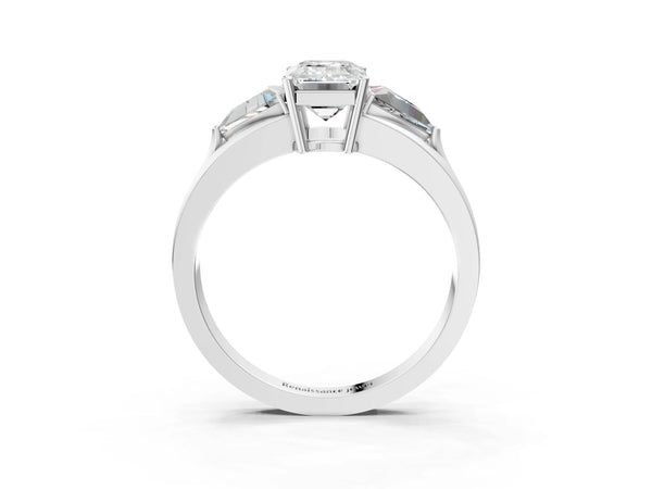 Sterling Silver Emerald Cut Trillion Three Stone Engagement Ring Setting