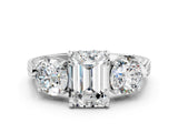 Silver Three-Stone Emerald Cut Cut Milgrain Band Prong Setting Ring_13