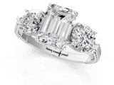 Silver Three-Stone Emerald Cut Cut Milgrain Band Prong Setting Ring_14