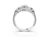 Silver Three-Stone Emerald Cut Cut Milgrain Band Prong Setting Ring_16