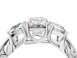 Silver Three-Stone Emerald Cut Cut Milgrain Pavé Engagement Ring_23