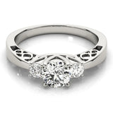 Silver Three-Stone Emerald Cut Diamond Cathedral Engagement Ring with Prong Setting 2