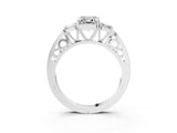 Silver Three-Stone Emerald Cut Diamond Cathedral Engagement Ring with Prong Setting_17