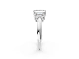 Silver Three-Stone Emerald Cut Diamond Engagement Ring with Prong Setting on a Silver Band_20