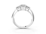 Silver Three-Stone Emerald Cut Diamond Engagement Ring with Prong Setting on a Silver Band_21