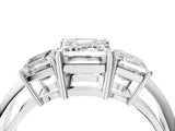 Silver Three-Stone Emerald Cut Diamond Engagement Ring with Prong Setting on a Silver Band_22