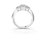 Silver Three-Stone Emerald Cut Diamond Engagement Ring with Prong Setting on a Silver Band_45