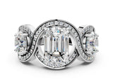 Silver Three-Stone Emerald Cut Diamond Wave Pave Band with Prong Setting_25
