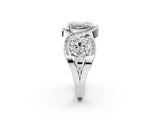 Silver Three-Stone Emerald Cut Diamond Wave Pave Band with Prong Setting_27