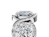 Silver Three-Stone Emerald Cut Diamond Wave Pave Band with Prong Setting_30