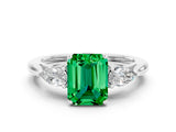 Silver Three-Stone Emerald Cut Emerald Ring with Pear  Side Stones in Four-Prong Setting_54
