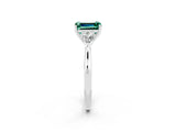Silver Three-Stone Emerald Cut Green Sapphire Ring with Pear  Side Stones in Four-Prong Setting_56