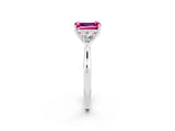 Silver Three-Stone Emerald Cut Pink Sapphire Ring with Pear  Side Stones in Four-Prong Setting_56