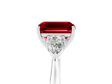 Silver Three-Stone Emerald Cut Ruby Ring with Pear  Side Stones in Four-Prong Setting_59