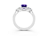 Silver Three-Stone Emerald Cut Tanzanite Ring with Pear  Side Stones in Four-Prong Setting_57