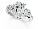Silver Three-Stone Emerald Diamond Channel Set Engagement Ring with Prong Setting_4