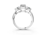 Silver Three-Stone Emerald Diamond Channel Set Engagement Ring with Prong Setting_6