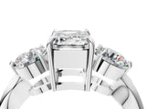 Silver Three-Stone Emerald Diamond Channel Set Engagement Ring with Prong Setting_7