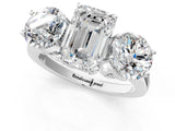 Silver Three-Stone Emerald Diamond Engagement Ring with Prong Setting on a Classic Band_4