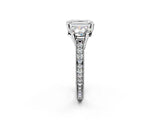Silver Three-Stone Emerald Diamond Milgrain Pave Band with Prong Setting 2