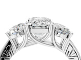 Silver Three-Stone Emerald Diamond Milgrain Pave Band with Prong Setting 4