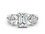 Silver Three-Stone Emerald and Princess Cut Diamond Ring with Channel Band and Four-Prong Setting_16