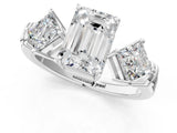 Silver Three-Stone Emerald and Princess Cut Diamond Ring with Channel Band and Four-Prong Setting_17