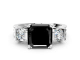 Silver Three-Stone Fancy Black Asscher Cut Cut Classic Band Prong Setting Ring_6