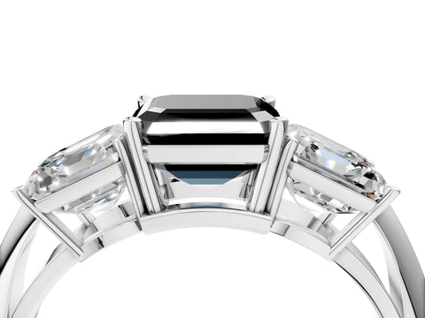 Silver Three-Stone Fancy Black Asscher Cut Cut Diamond Engagement Ring with Prong Setting on a White Gold Band_46